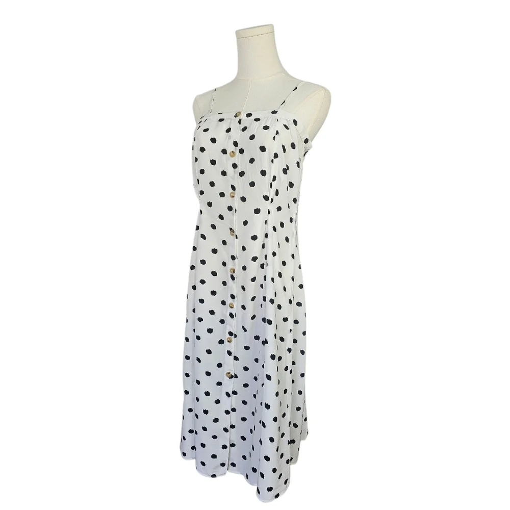 & Other Stories Black and White Polka Dot Midi Dress - Picture 1 of 5
